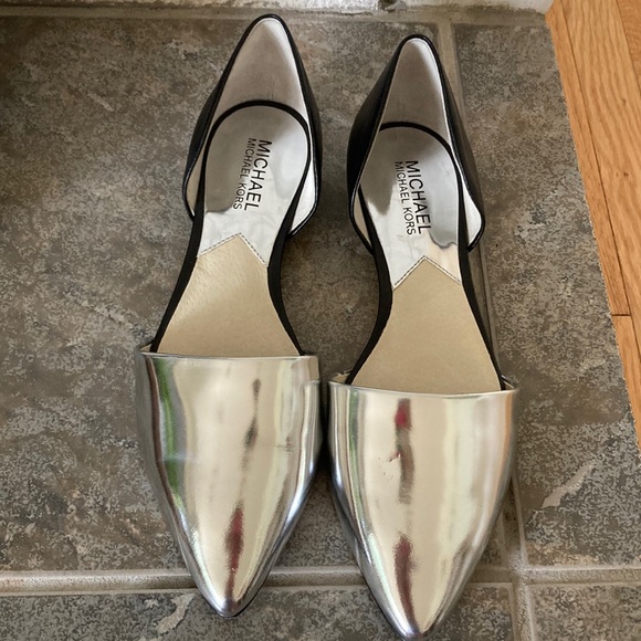 MICHAEL Michael Kors Shoes - NWOT MICHEAL Michael Kors Black & Silver Flats Pointy Toes D’Orsay Style…